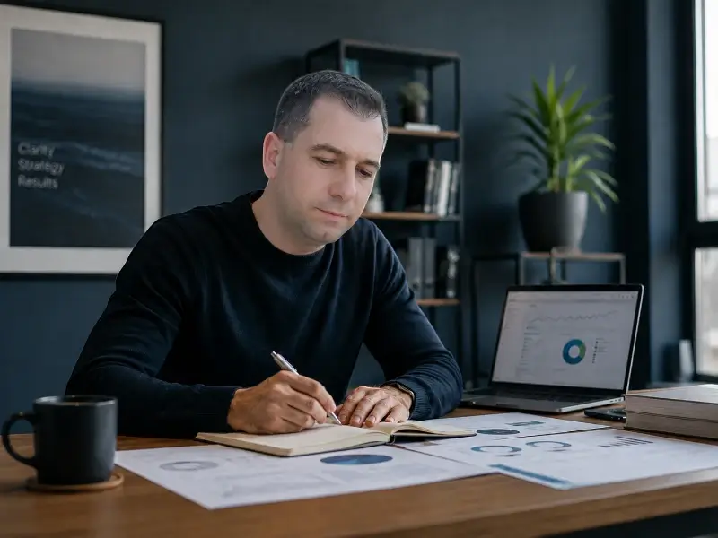 Icon SEO DMA cu lupă, grafic de creștere și analiză pentru optimizarea vizibilității în Google.