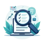 Icon lupă, checklist și grafic pentru analiză manuală SEO tehnică realizată în contextul real al afacerii.