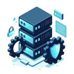 Icon server, scut și rotiță pentru găzduire NVMe, mentenanță website și stabilitate tehnică.