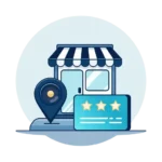 Icon pin locație, recenzii și card NFC pentru Google Business Profile și SEO local.