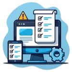 Icon pentru probleme tehnice prioritare identificate în auditul SEO gratuit, cu erori, checklist și recomandări de optimizare.