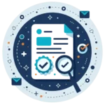 Icon pagină web și lupă pentru SEO On-Page, structură de conținut și optimizare pagini.