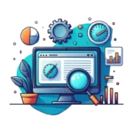 Icon rotiță, vitezometru și analiză pentru SEO tehnic, performanță website și Core Web Vitals.