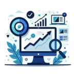 Icon lupă, grafic și target pentru servicii SEO complete și creștere organică măsurabilă.